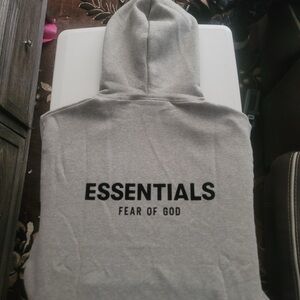 Fear of God Essentials Gray Hoodie with Black Logo